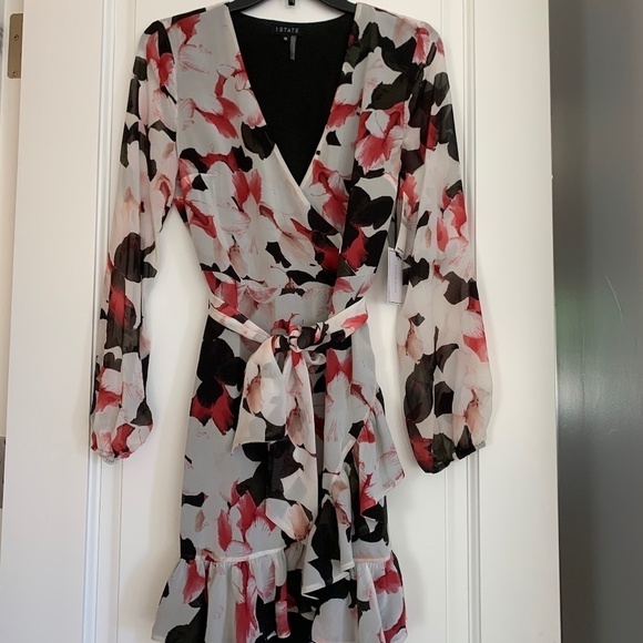 1. State Floral Print Wrap Front Mini Dress - Picture 1 of 4